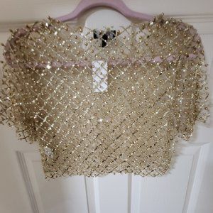 NWT Gold Short Sleeve Sheer Crop Top Beaded Design size Small